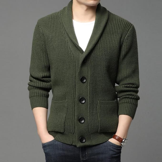 Mode nouveaux hommes à manches longues pull Cardigan poche col roulé pur tricots de couleur S gris
