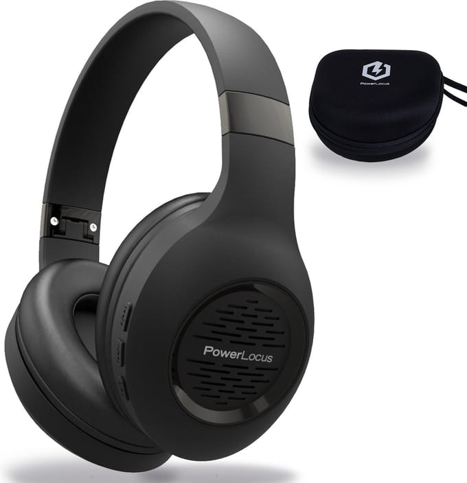 PowerLocus P4 Draadloze Koptelefoon Over-Ear - Bluetooth - incl. Premium Case - met Microfoon - Zwart/Grijs