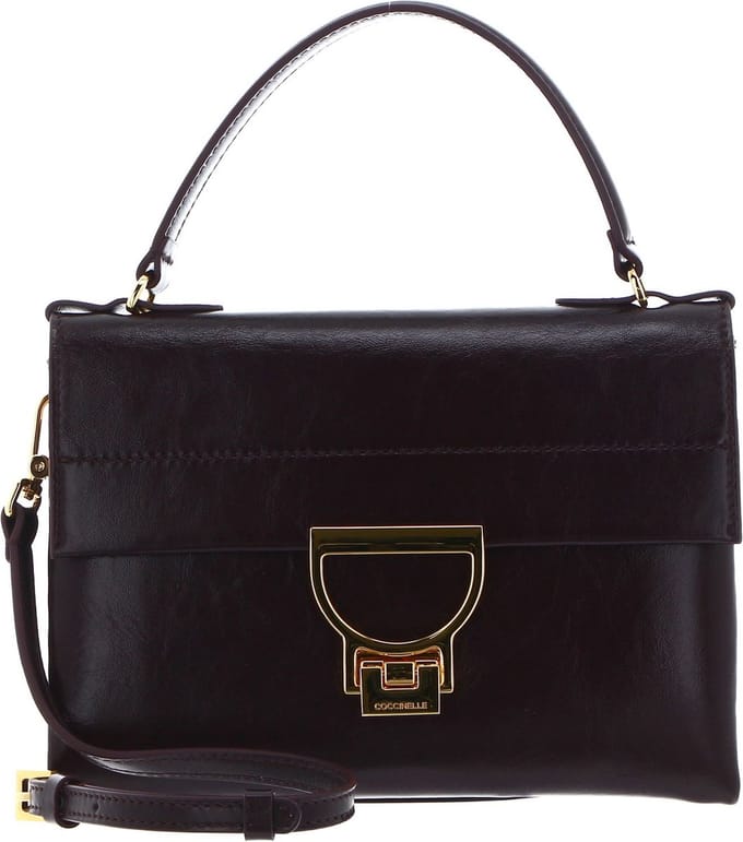 COCCINELLE Leren Handtas Schoudertas Arlettis Rock Handbag Craquele Leather Darkbrown Donkerbruin