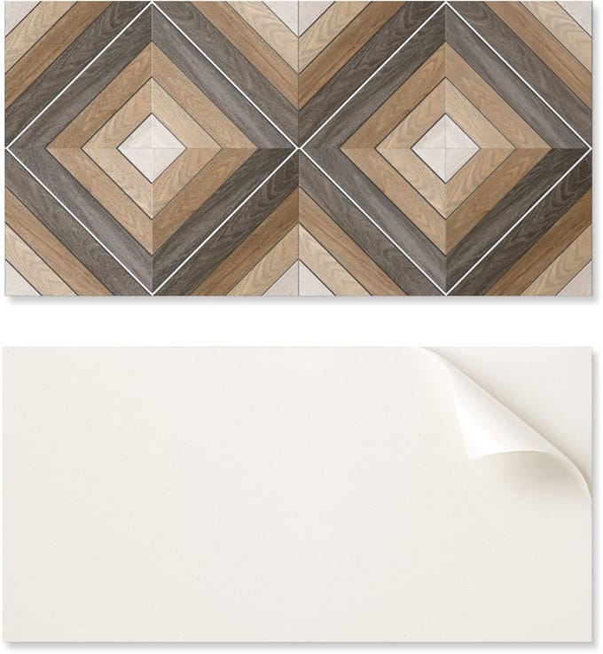 Zelfklevend vinylpaneel met print, 120x60 cm, geometrisch ruitpatroon.