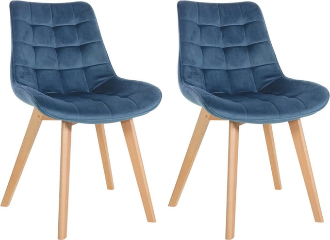 CLP Brook Set van 2 eetkamerstoelen - Hout frame - Fluweel - Velvet - blauw