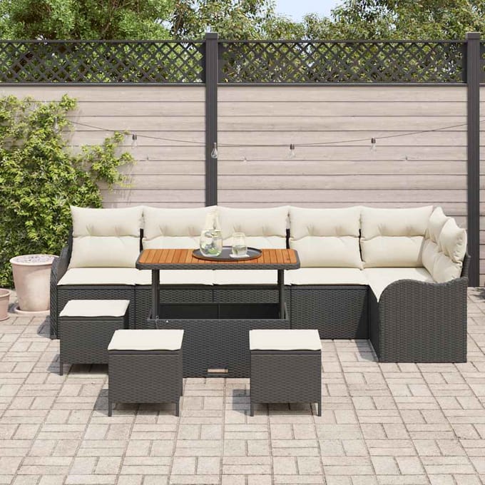 vidaXL - Tuinbank - Set - 10 - st - Zwart - poly - rattan