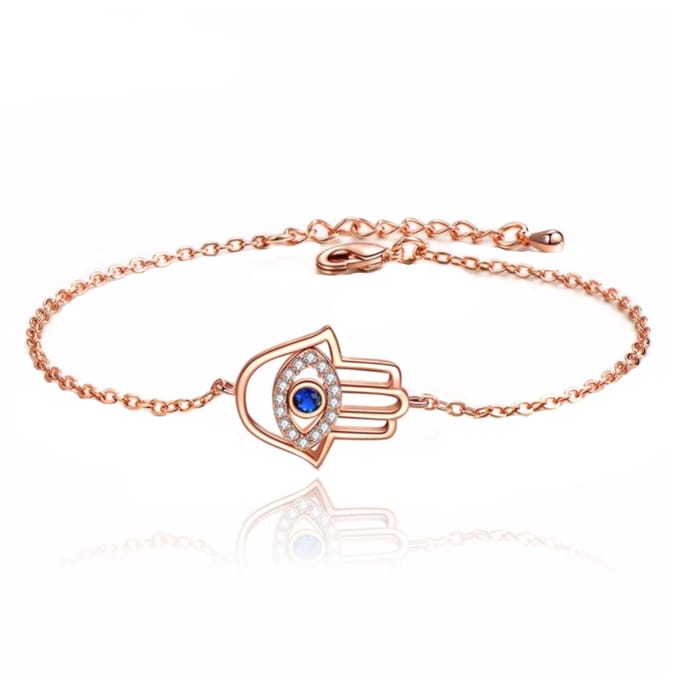 Rose Verstelbare Dames Schakelarmband met Fatima Hand en Steentjes