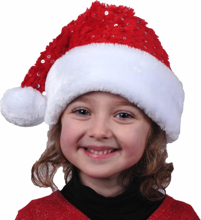 Kerstmuts - rood met pailletten- polyester - voor kinderen