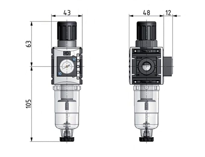 Filter-Regelaar G1/4'' 1000l/min 0,5-8,0bar/7-116psi 40 mm Manometer Futura 0