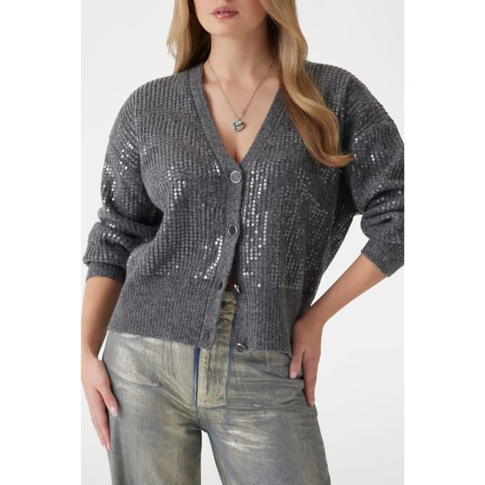 GUESS  Eco Riley Ls Vn Sequins Dark Grey Heather Taglia: S | Cardigan Outlet | Donna | Grigio