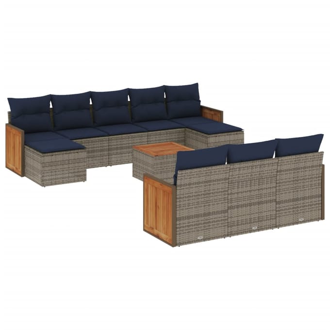 vidaXL - 11-delige - tuinbankset - met - kussens, - grijs - polyrotan