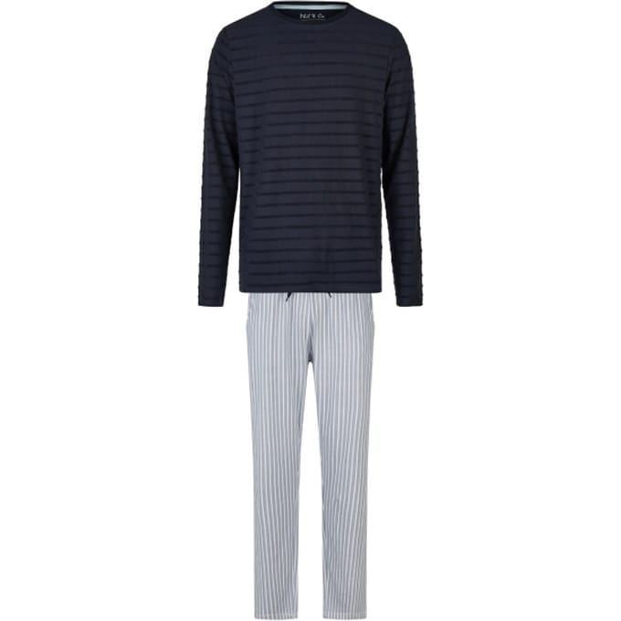 Phil & Co Heren Lange Pyjama Set Donkerblauw/Grijs Gestreept - Maat L