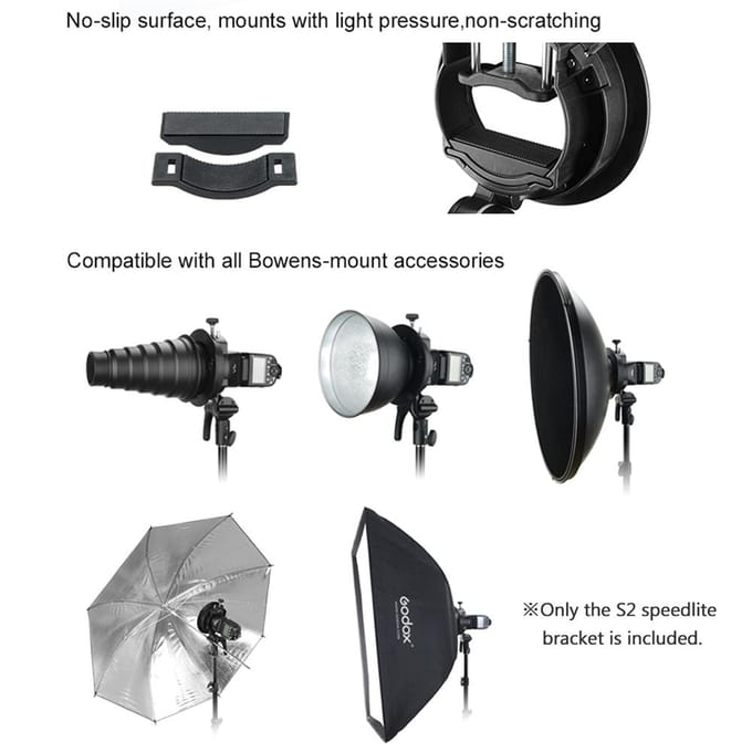 Godox S2 Draagbare Flitser S-type Houder Speedlite Beugel met Bowens Mount voor Godox V1 Serie V860II zwart