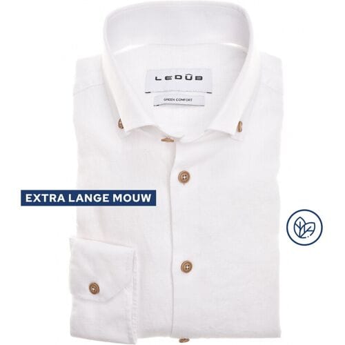 Ledûb Overhemd Solid Color Cotton-Linnen Blend Button-Down Extra Long Sleeve Mouwlengte 7 Wit / male