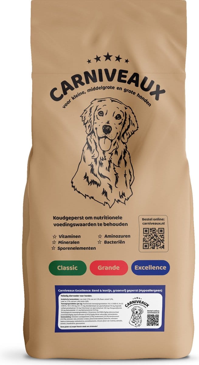 Carniveaux Excellence: Eend & konijn, graanvrij geperst (Hypoallergeen) - 15kg