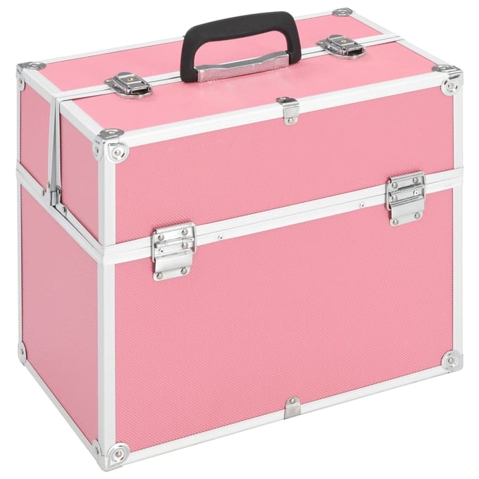 vidaXL - Make-up - koffer - 38x23x34 - cm - aluminium - roze