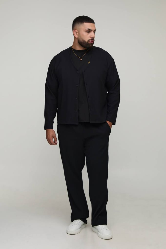 Plus geplooid oversized boxy kraagloos overhemd | Black | Size 2XL