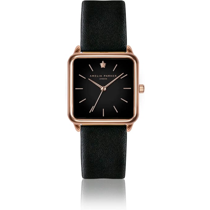 Lederen horloge voor vrouwen Amelia Parker Night Plaza Black