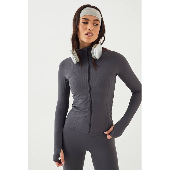 Dames DSGN Studio Ultra Sculpt Ribnaad Detail Sportjasje | Leisteengrijs | Maat: Medium