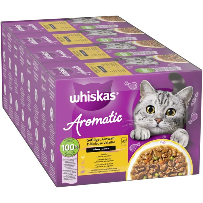 48x85g Whiskas 1+ Aromatic Selection Gevogelte in Saus nat kattenvoer