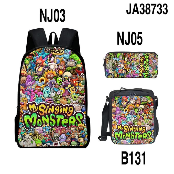 3D Nieuwe My Singing Monsters Concert Tas, Kinder Lunchtas, Etui, 3-delige Set