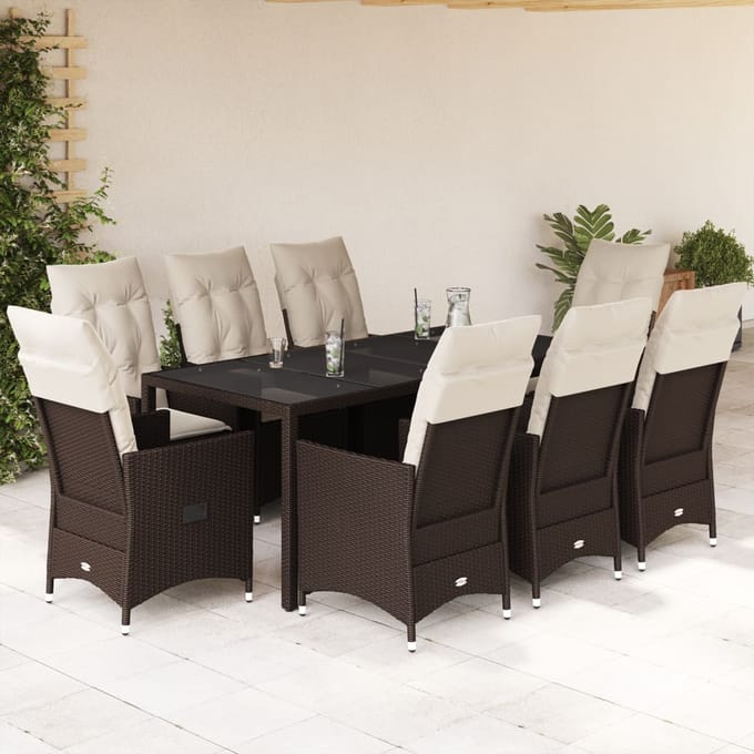 vidaXL - 9-delige - Tuinset - met - kussens - poly - rattan - bruin