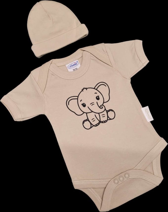 Kraamcadeau - Setje - Romper en muts - olifant - maat 62/68 - zand