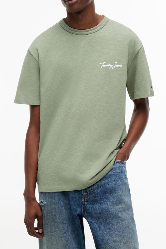 Tommy Hilfiger Relaxed Novelty Ss Tee Spring Olive Größe: S | Basic T-Shirts Outlet | Herren | Grün