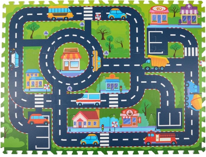 Eddy Toys Playmat City Traffic - Speelmat Stadsverkeer - 12 Puzzelstukjes - Educatief Speelgoed - Duurzaam Schuim Materiaal - Afmeting 30x30 cm - Kleur Meerkleurig - Voor Kinderen
