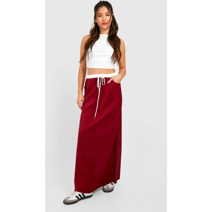 boohoo Dames Maxirok met taillebanddetails | Kersen | Maat: 36