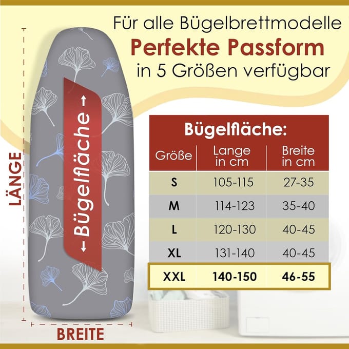 Strijkplankovertrek 150 x 50 cm met Warmtereflectie en OEKO-TEX Certificaat