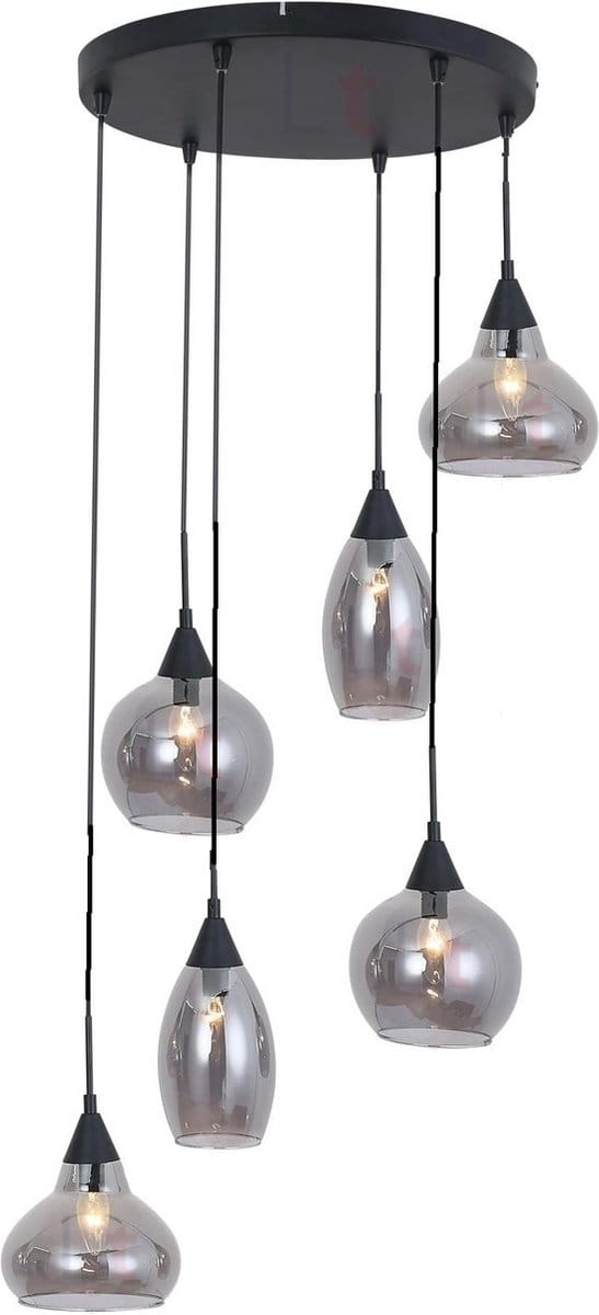 Freelight - Hanglamp Macchia 6 lichts Ø 40 cm rook glas zwart