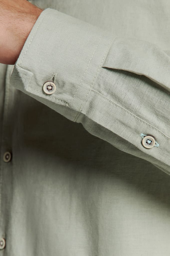 No Excess Shirt Granddad Solid With Linen Light Army Maat: XL | Casual Overhemden Outlet | Heren | Groen