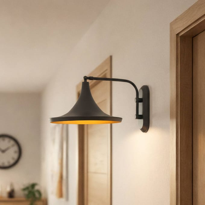 ROYALTECH Genish wandlamp, zwart, breedte 30 cm, metaal, E27