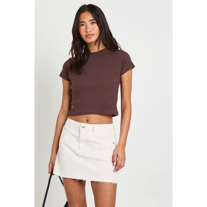 boohoo Dames Petite Denim Minirok | Ecru | Maat: 42