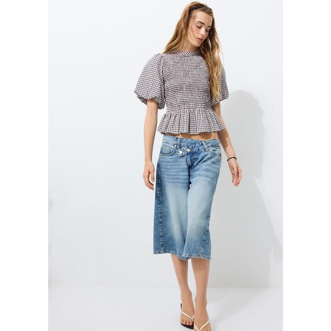 Stradivarius Peplum blouse met korte mouwen  Ecru S