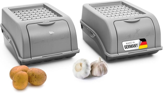 Aardappelbewaardoos | 2x klein 3,5L | GRIJS | Uiendoos | Groentebox stapelbare aardappelbox uienopslag aardappelmand fruitcontainer aardappelbox voedselopslagcontainer