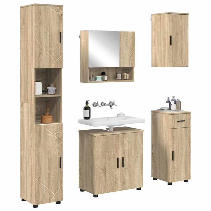 vidaXL - Badkamermeubel - Set - 5 - st - Sonoma - Eiken - 61 - x - 35 - x - 64 - cm