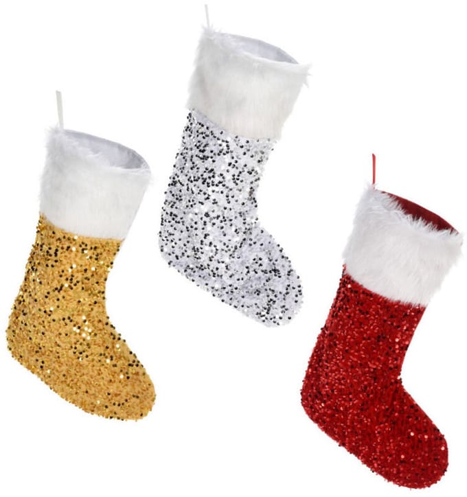 Kerstsok met pailletten en kunstbontlaag multi kleuren decoratie.