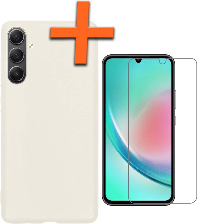 Hoes - Met Screenprotector - Geschikt voor Samsung Galaxy A34 - Sterk & Shockproof - Back Cover - Siliconen Case - Telefoon Hoes - Wit