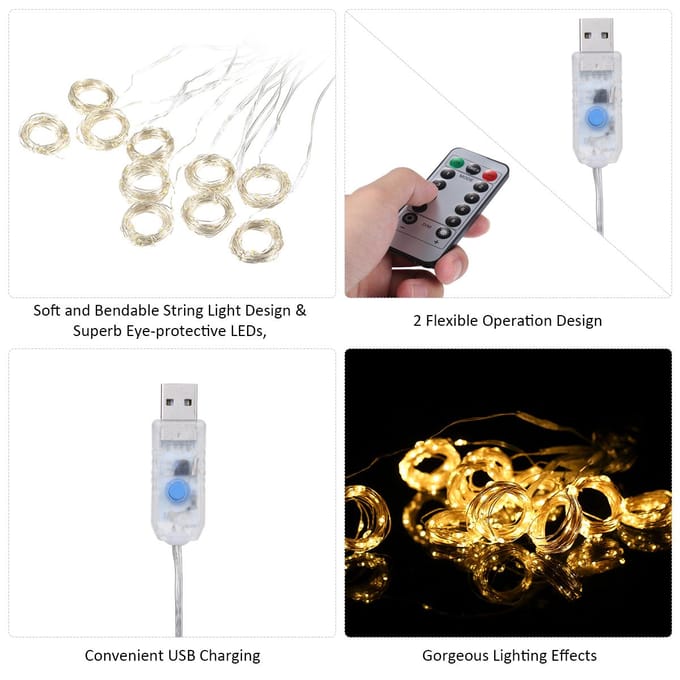 D C 5 V 12 W 300 L-EDs Feeëngordijnlicht Lichtsnoer met Afstandsbediening/Lijnbediening USB warme witte kleur