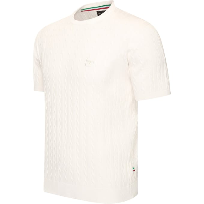 Cappuccino Italia - Heren Tee SS Loreto Cable Knit - Wit - Maat M