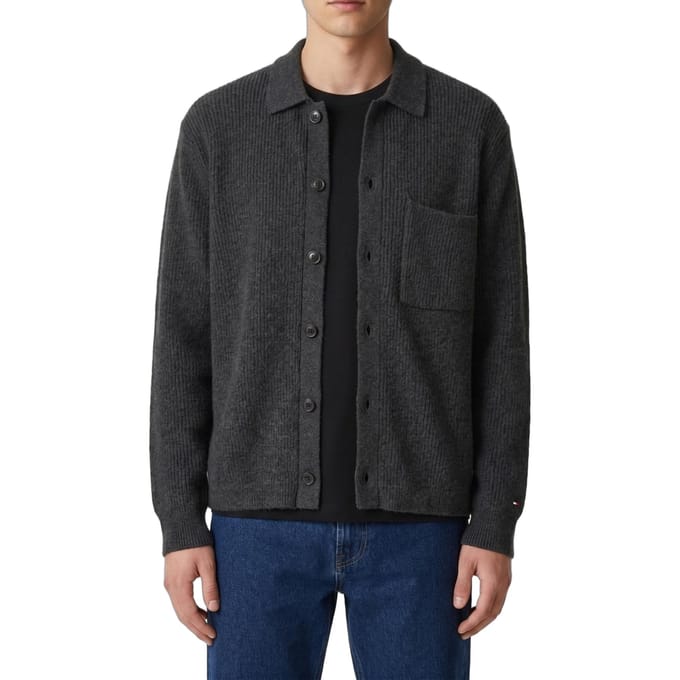 Tommy Hilfiger Fisherman Rib Coach Jacket Dark Grey Heather Maat: S | Cardigans Outlet | Heren | Grijs