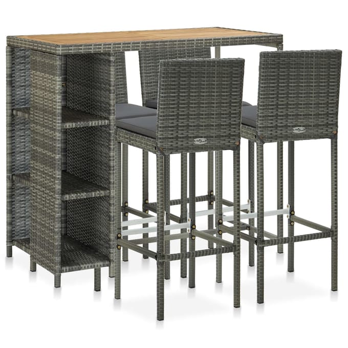 vidaXL - 5-delige - Tuinbarset - met - kussens - poly - rattan - grijs
