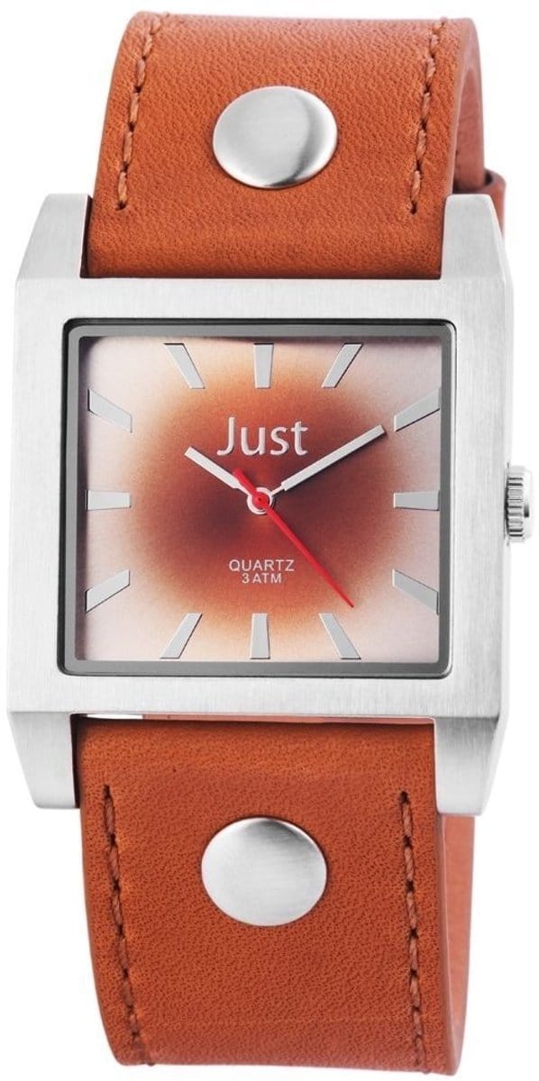 JUST herenhorloge echt leer zilverkleurig, 3 ATM