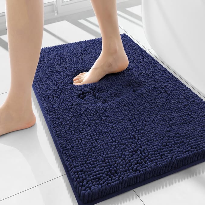 Badmat, zachte chenille microvezel badkamertapijt, absorberende badmat, machinewasbaar - 50 x 80 cm, blauw