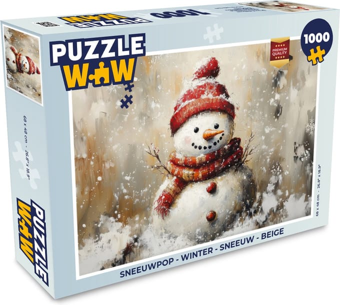 Puzzel Sneeuwpop - Winter - Sneeuw - Beige - Legpuzzel - Puzzel 1000 stukjes volwassenen