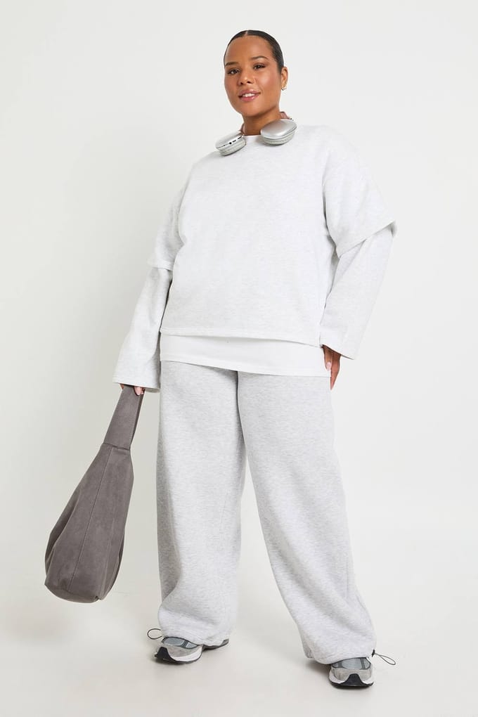 boohoo Dames Plus 2-in-1 Sweatshirt met lange mouwen T-shirt | Grey Marl | Maat: 20