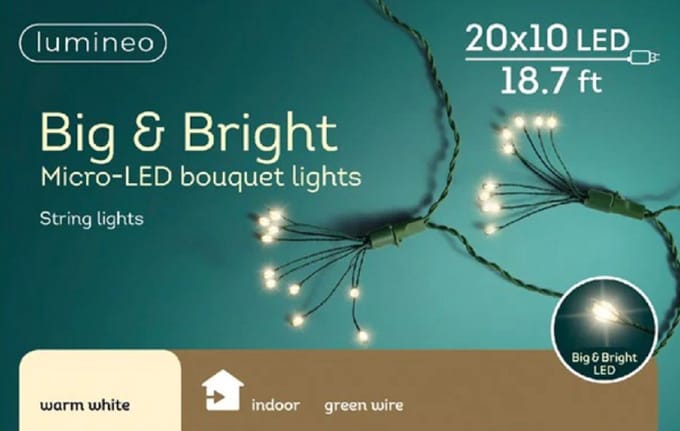 Lumineo Micro Big & Bright LED-boeketlichtsnoer 5.7 m lang 20*10 LED