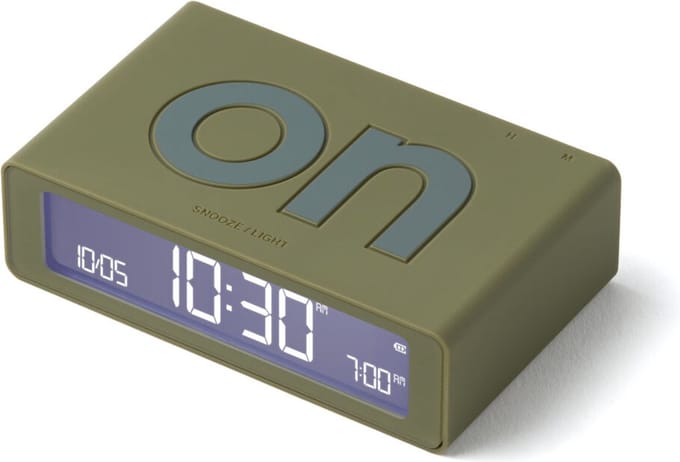 Lexon Flip Mini 8cmx2,3cmx4,9cm LR158 ON OFF Oplaadbare Wekker - Kakhi Groen