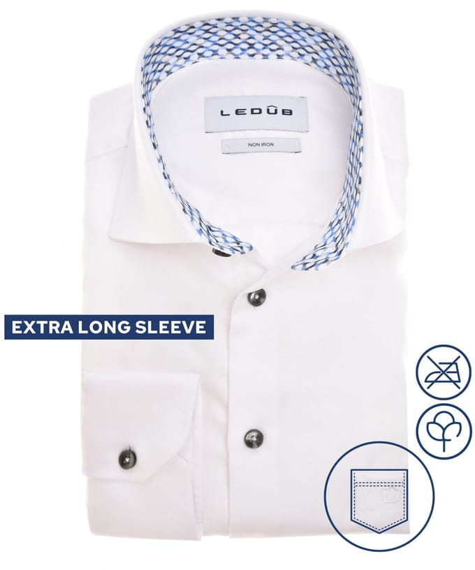 Ledûb overhemd modern fit extra lange mouwen wit