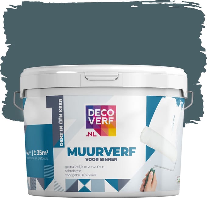 Decoverf muurverf mat petrolblauw, 4L