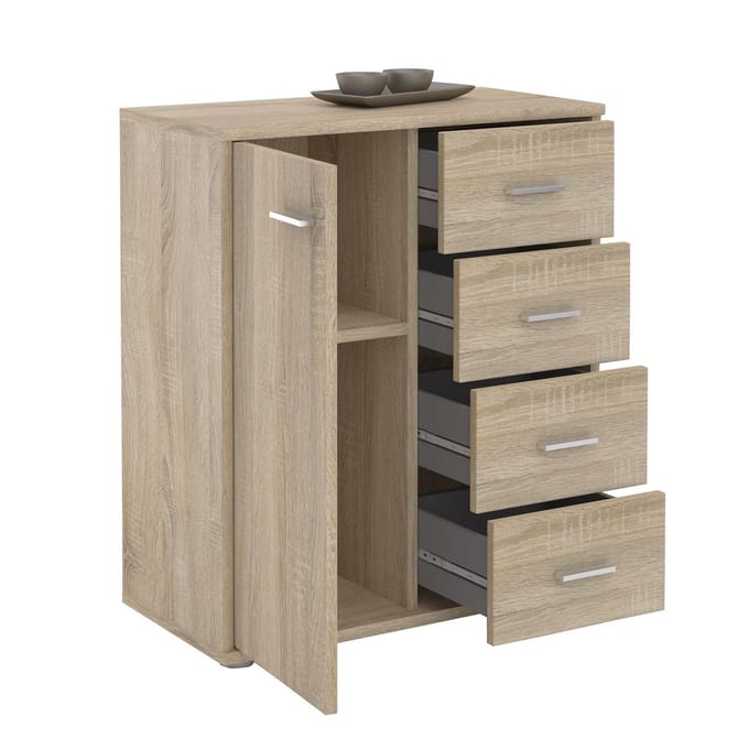 Commode TIRANO met 1 deur en 4 lades - Sonoma-eik