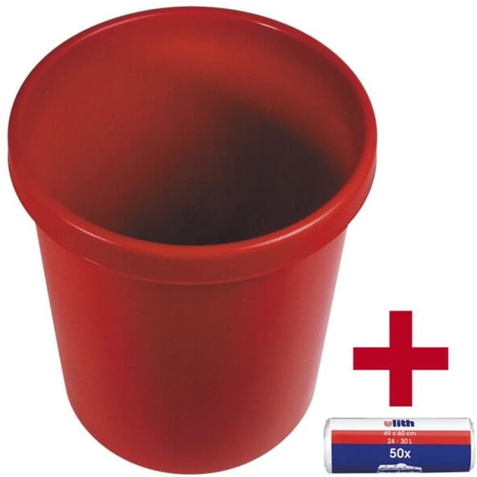 HELIT Afvalbak - 30 liter - Kunststof - Rood - dxh 350x405 mm